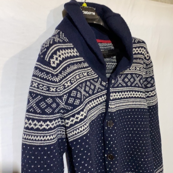 Refectory Navy Rib Shawl Collar Cardigan, Wool, Size Small - Picture 3 of 9